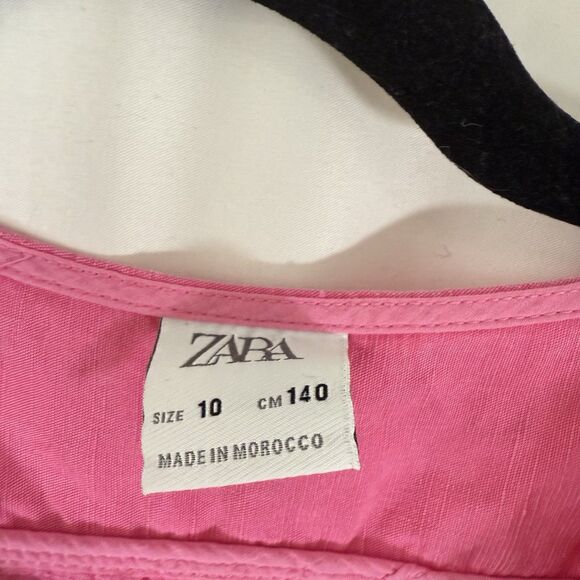 Zara Blouse Girls 10 140 CM Pink Cropped Vneck Button Up Short Sleeve Linen - Picture 5 of 9